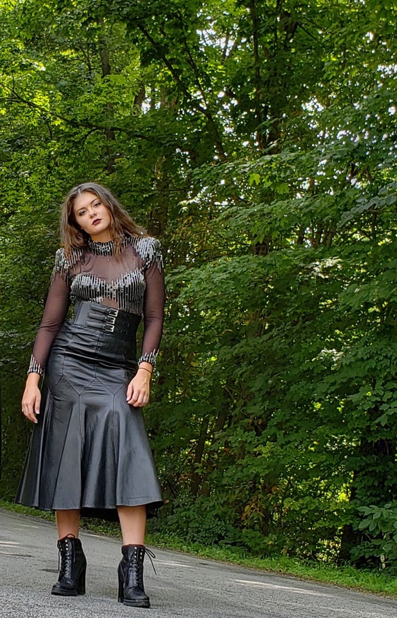 Fit and Flare paneled Vintage Leather skirt. Size