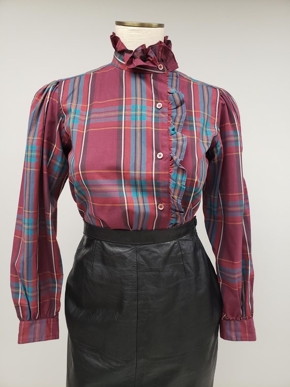 【10aw】Kolor Red Ruffled Pleated Shirt Vintage 80s Plaid Ruffle Shirt - Button Down Blouse - Etsy