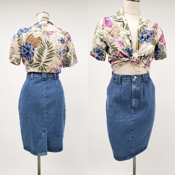 Vintage denim skirt 28" waist - Vivaldi brand 80s 90s vintage High waisted jean skirt