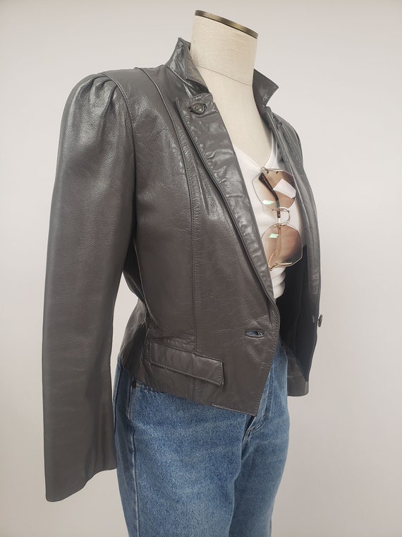 Cleaned Leather - Gray vintage leather blazer jac… - image 2