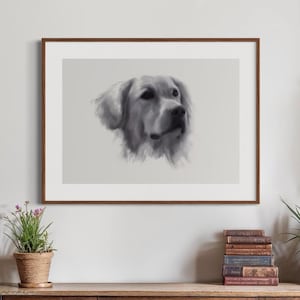 Golden retriever Fine Art Print – Customisable Dog Portrait, Black & White Drawing, Pet Lover Gift, dog owner gift