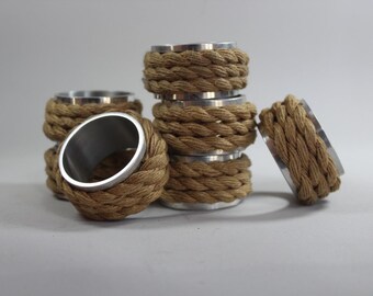 Set of 7 Nautical Rope Napkin Rings | Rustic Coastal Table Decor | Jute Napkin Holders | Beach House Dining Accessories