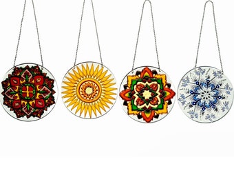 Four Seasons wall art, wall hanging suncatcher, Mandala Suncatcher, four seasons  art, hand painted Acrylic plexiglass