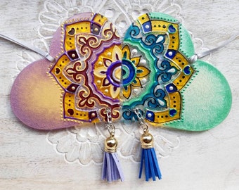Mandala hart suncatcher, kerstcadeau, hangende bedel, groen hart, paars hart, hartornament, hangend decor