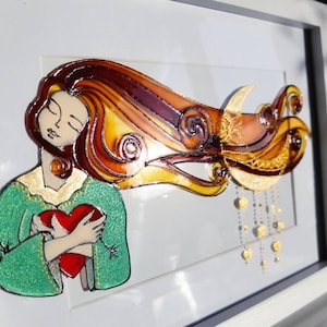 The Moon Lady Painted glass, Mother&#39;s day gift, wall art, Suncatcher, Glass painting, Painted glass, gift for her