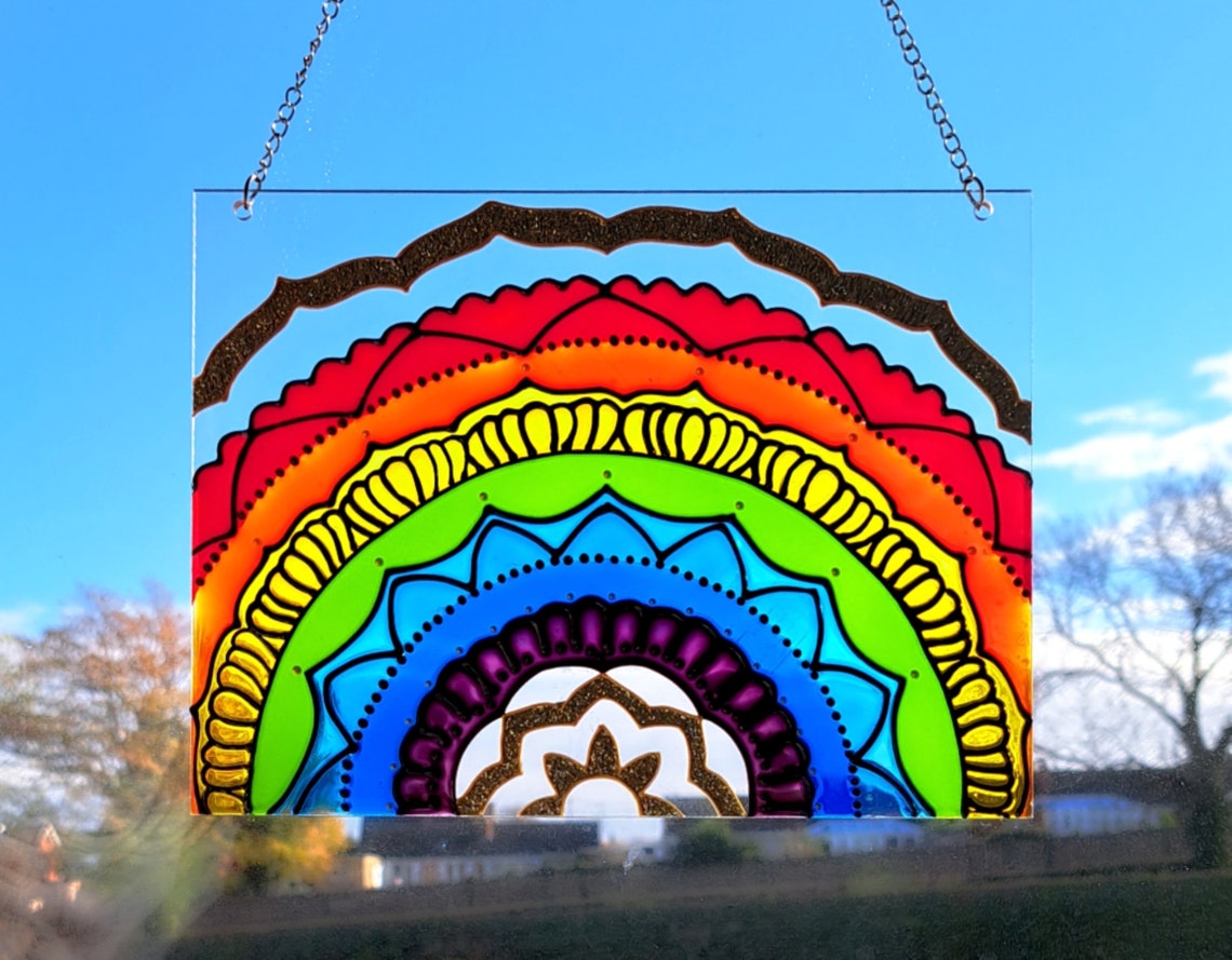 Rainbow Suncatcher Rainbow Mandala Suncatcher Rainbow Wall Etsy
