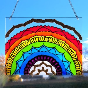 Rainbow Mandala Suncatcher, Rainbow wall art, wall hanging rainbow, rainbow painted acrylic panel, perspex