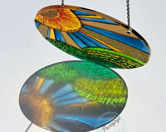 Acrylschijf Suncatcher, Sunny Field Suncatcher, handgeschilderde suncatcher, nep-gebrandschilderd glas, plexiglas, raamhanger