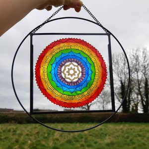Rainbow suncatcher, Rainbow Mandala Suncatcher, Rainbow wall art, wall hanging rainbow, rainbow painted glass