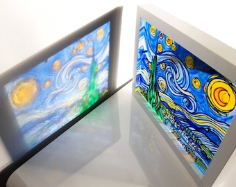 Atrapasueños de la Noche Estrellada, Vidrio Pintado, Pintura sobre vidrio, Vidrio pintado a mano, Van Gogh, Arte mural, Decoración de mesa