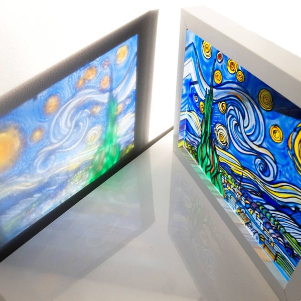 Attrape-soleil en verre peint La nuit étoilée, peinture sur verre, verre peint à la main, Van Gogh, art mural, décoration de table