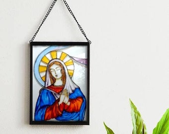 The virgin Mary hand painted glass, Mother's Day gift, Christmas gift, Mother Mary, Christian gift, religious gift, Mother of Jesus