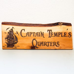 Custom Captain's Quarters Sign, Sailboat Decor, Pirate Decor, Engraved Wood Sign