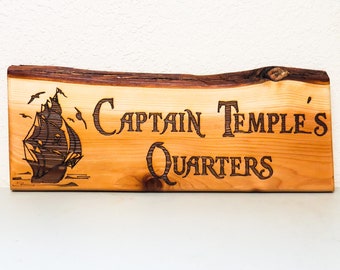 Custom Engraved Captain's Quarters Wood Sign, Pirate Decor