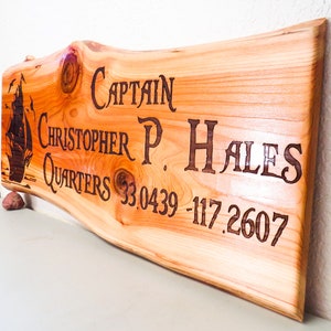 Quarter Sign Lettering Captain's Quarters Engraved Wood Sign With Longitude and Latitude - Etsy