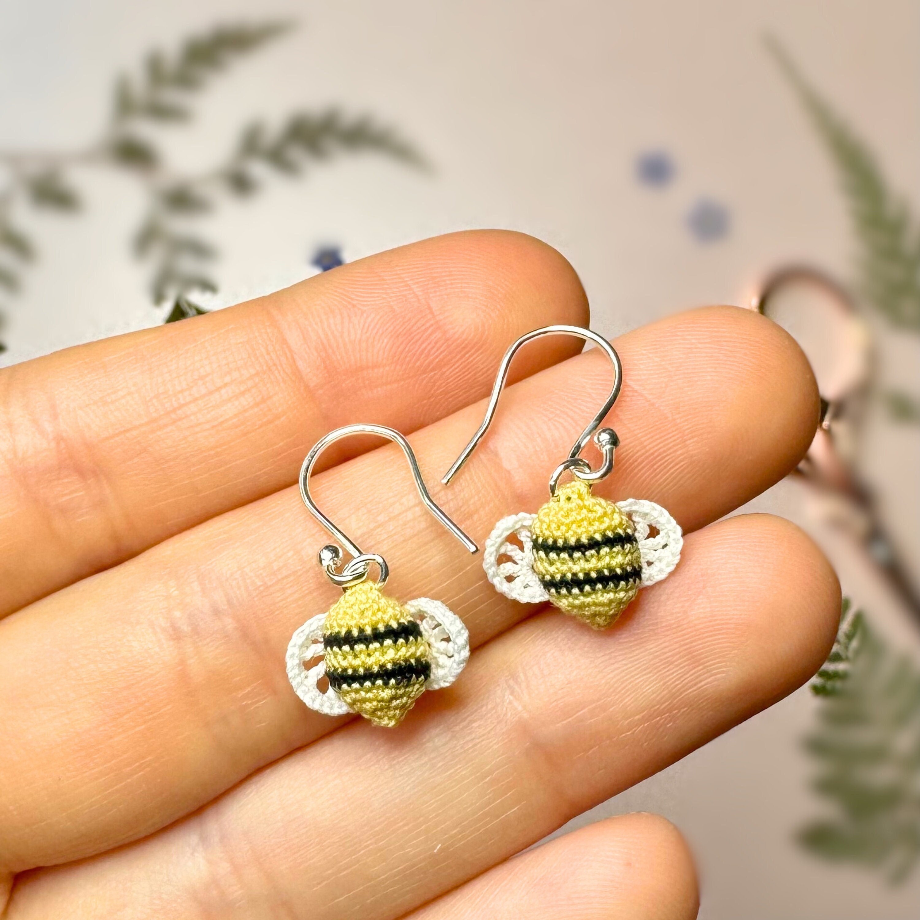 Bumblebee Micro Crochet Earrings, Bee Gifts for Her, Cottagecore