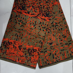 Tessuto stampato africano tagliato su misura, tessuto stampato africano/Ankara, rosso e cachi