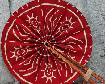 Foldable Ankara African Print Fan/Print Handheld Fan/Leather Handle/Wax/Fans/Fabric Leather Fan