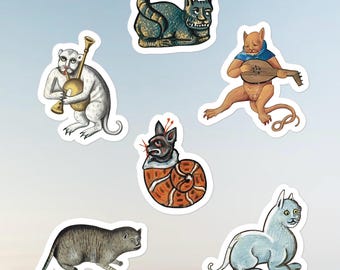 Funny Medieval cat stickers sheet, medieval art journal stickers