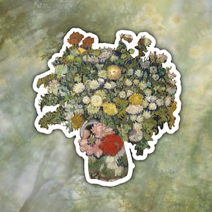 Vincent Van Gogh sticker, flower bouquet in a vase