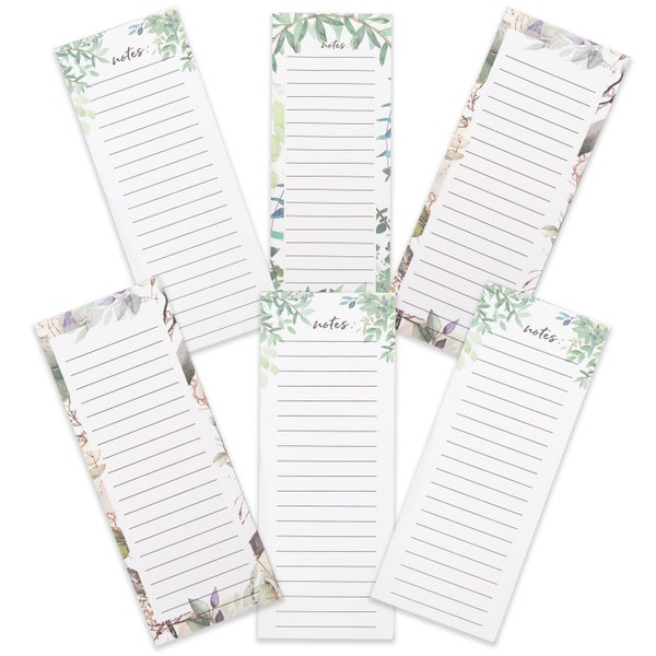 Grocery List Magnet Pad for Fridge, To Do List Notepad, Pack of 6 Writing Pads with Magnetic Back in 3 Modern Floral Paper Designs