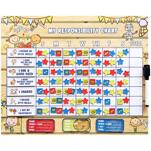 Behavior Reward Chart for Kids at Home Magnetic | Chore Chart for Multiple Kids | Positive Reinforcement Incentives Star Chart | Cash Reward