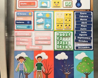 Spanish Learning Calendar | Magnetic Daily Board for Kids | Calendario de Aprendizaje Diario