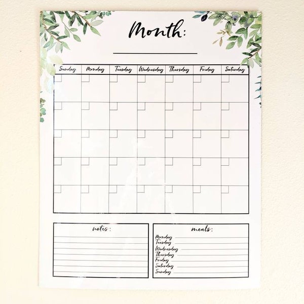 Whiteboard Calendar for Fridge or Wall| Monthly Magnetic Refrigerator Calendar| Dry Erase Board| Perpetual Family Planner