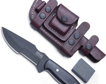 Handmade D2 Steel Tracker Knife: Micarta Handle, Leather Scout Carry Sheath