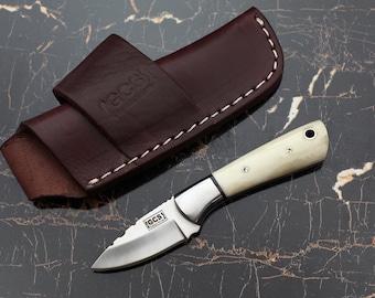 GCS Handmade D2 Tool Steel Custom Survival Hunting Skinning Camping Knife Natural Bone Handle with Brown Leather Sheath GCS264(Bone Handle)