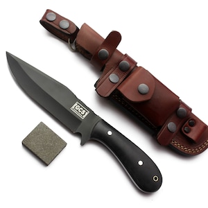 Handmade D2 Steel Hunting Knife with Micarta Handle & Leather Sheath