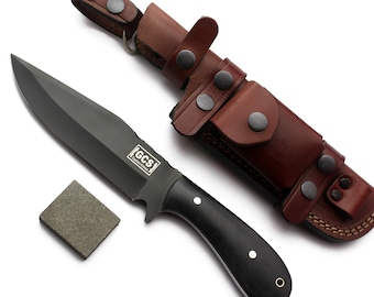 Handmade D2 Steel Hunting Knife with Micarta Handle & Leather Sheath