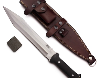 Handmade D2 Steel Hunting Knife: Micarta Handle, Leather Sheath