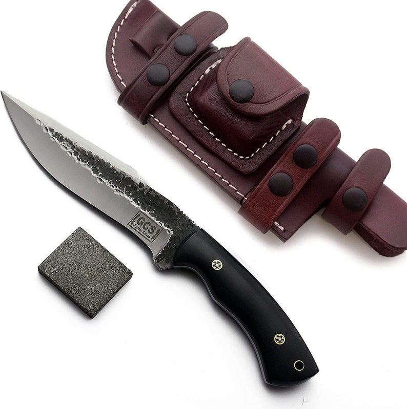 GCS Custom Handmade D2 steel Hunting Knife G10 Handle with Right Hand Scout Carry leather Sheath and Sharpening Stone for Hunting GCS 240 image 1