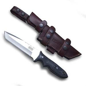 Handmade D2 Tool Steel Hunting Knife: G10 Handle, Leather Sheath