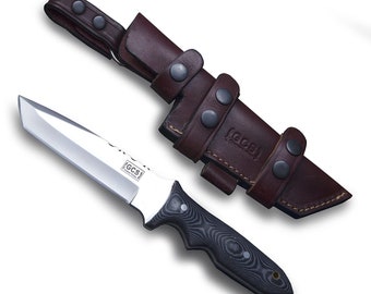Handmade D2 Tool Steel Hunting Knife: G10 Handle, Leather Sheath