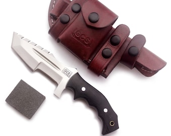 Handmade D2 Steel Tracker Knife: Tactical Hunting Fixed Blade with Leather Sheath