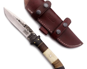 Handmade D2 Tool Steel Hunting Knife with Leather Sheath