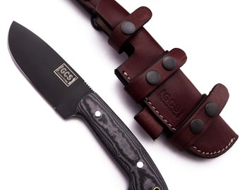 Handmade D2 Tool Steel Hunting Knife with Leather Sheath