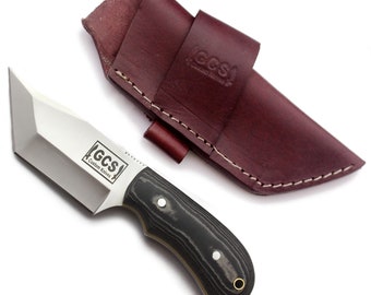 Handmade D2 Tool Steel Hunting Knife: G10 Handle, Leather Sheath GCS 248