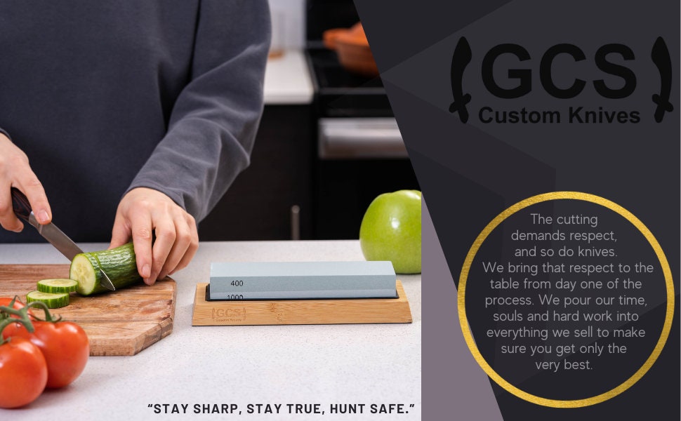 GCS Knives Sharpening Stone Set Dual Grit Whetstone 400/1000 3000