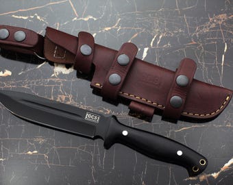 Handmade D2 Steel Hunting Knife: Micarta Handle, Leather Sheath GCS 244
