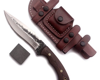 Handmade D2 Steel Hunting Knife: Micarta Handle, Leather Sheath