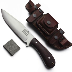 Handmade D2 Steel Hunting Knife: Micarta Handle, Leather Sheath