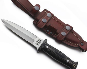 Handmade D2 Steel Hunting Knife: Micarta Handle, Leather Sheath