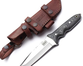 Handmade D2 Steel Hunting Knife: G10 Handle, Leather Sheath