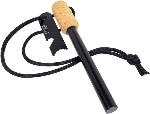 GCS Fire Starter 1/2 Thick Bushcraft Fire Steel Kit 5 Length With Wood  Handle 20,000 Strikes Ferro Rod With Lanyard and Striker Scraper 