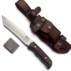 Handmade D2 Steel Hunting Knife: Micarta Handle, Leather Sheath
