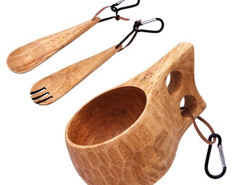 N/H 2Pcs Wooden Cup Nordic Style Handmade Kuksa Portable Outdoor Wood Camp Mug,Camping Hiking Survival Teacup,Traditional Wooden Coffee Cup with Wooden Spoon and Leather Lanyard N/H 2Pcs Wooden Cup Nordic Style Handmade Kuksa Portable Outdoor Wood Camp Mug,Camping Hiking Survival Teacup,Traditional Wooden Coffee Cup with Wooden Spoon and Leather Lanyard