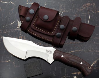 GCS Handmade Tracker Hnting Knife D2 Steel G10 Handle Fixed Blade Buffalo Leather Sheath and Sharpening Stone GCS 110